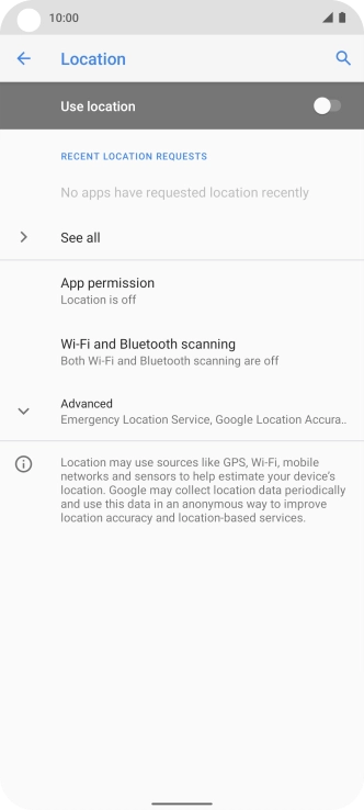 Press the indicator next to 'Use location' to turn the function on or off.