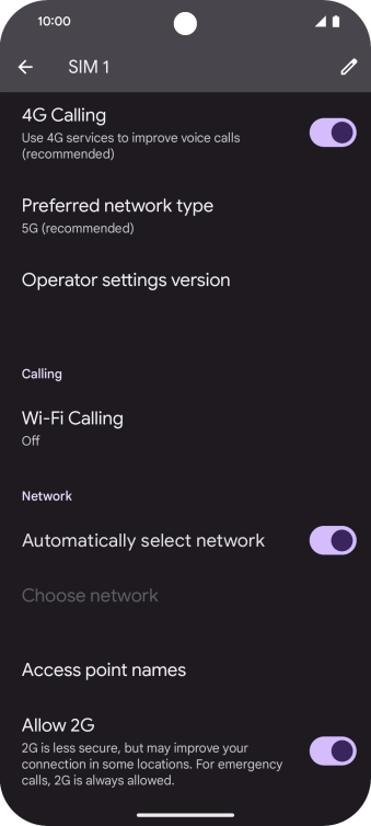Press Preferred network type.
