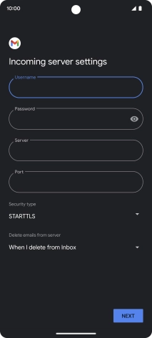 Press the field below 'Server' and key in the name of your email provider's incoming server.