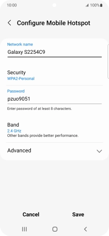 Press the field below 'Network name' and key in the required name.