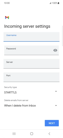 Press the field below 'Server' and key in the name of your email provider's incoming server.